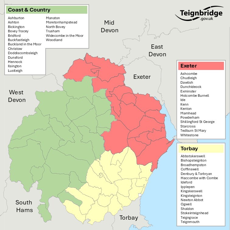 Map showing which council TDC areas will fall under